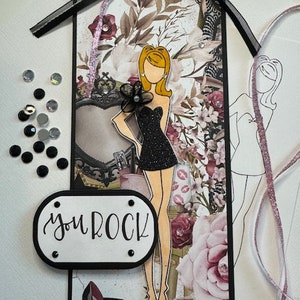 Du Rockst. Schick. Gemacht auf speziellem Tag-Karton. Julie Nutting Stempel. Mintay-Papier. Individuell, One of a Kind, gestempelt, und mit Papier genäht.