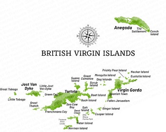 Watercolor BVI Map DIGITAL DOWNLOAD Bvi Printable Watercolor Map ...