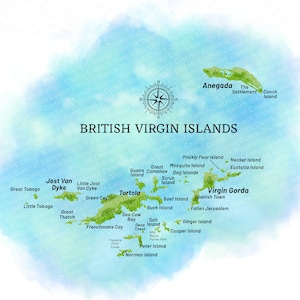 Mapa BVI em aquarela DOWNLOAD DIGITAL Mapa em aquarela Bvi para impressão Mapa das Ilhas Virgens Britânicas Mapa de alta resolução Bvi clipart Mapa Bvi para impressão