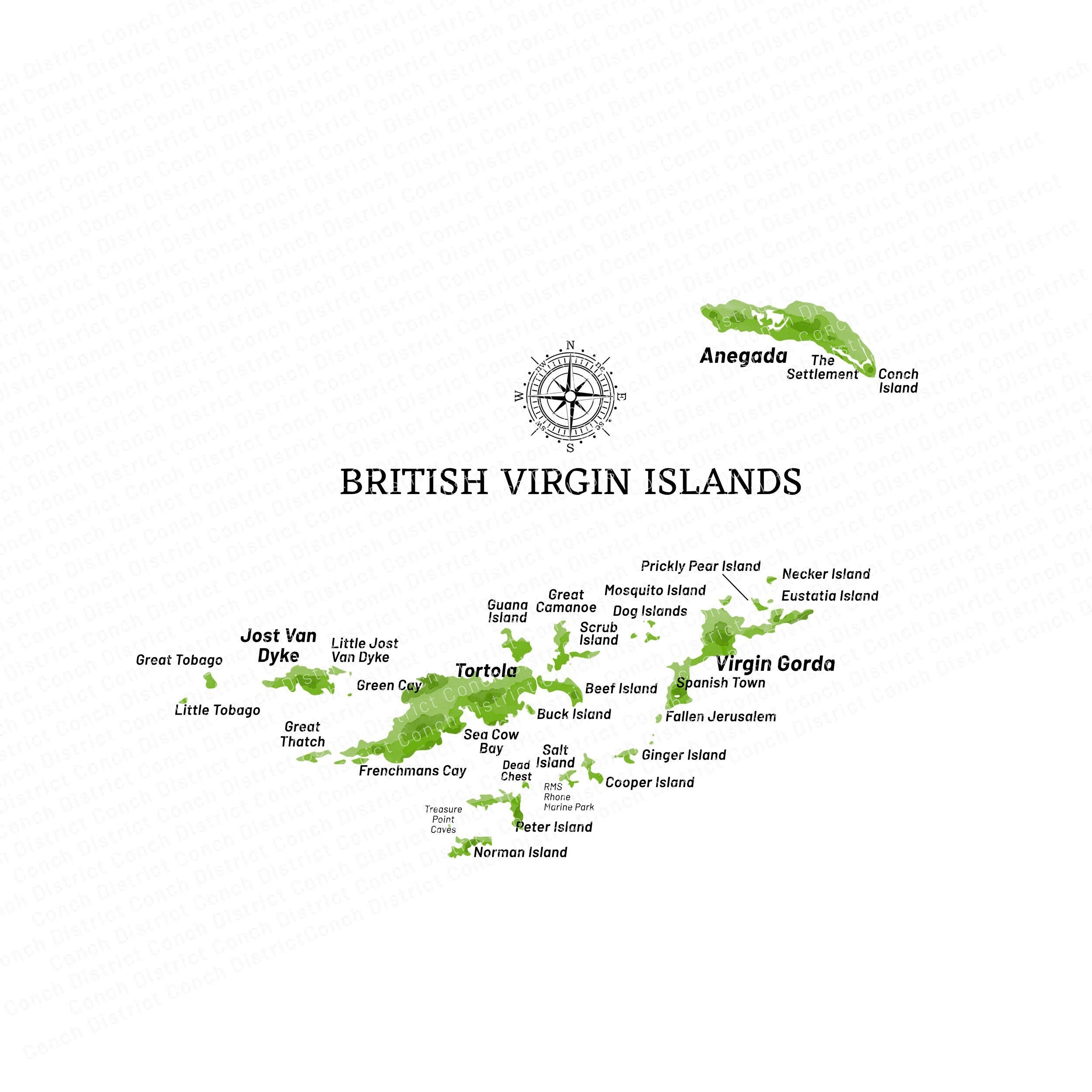 Watercolor BVI Map DIGITAL DOWNLOAD Bvi Printable Watercolor Map