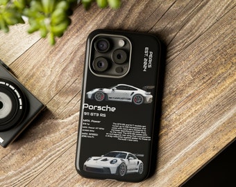Coque de portable noire pour Porsche GT3 RS - Cadeau pour amateur de voiture
