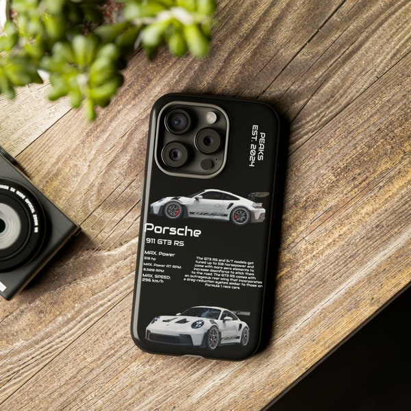 Funda para teléfono Porsche GT3 RS blanca en negro - Regalo para entusiastas del automóvil