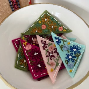 Embroidered Felt Bookmark with a Floral Design | Hand Embroidery, Corner Bookmark, Flower Bookmark