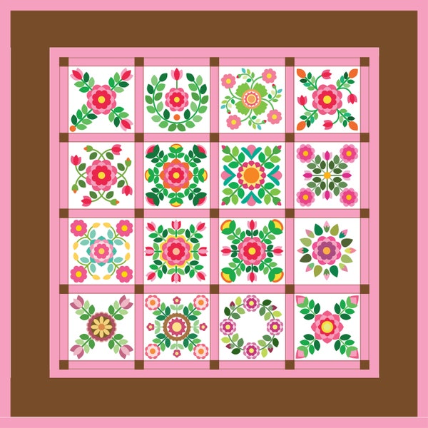 Patron de courtepointe PDF rose sycomore 90 x 90 po