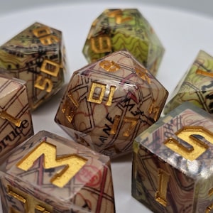 Washington DC (1951) - Jeu de 7 dés faits main à partir d'une vraie carte pour D&D, Pathfinder et autres RPG de table