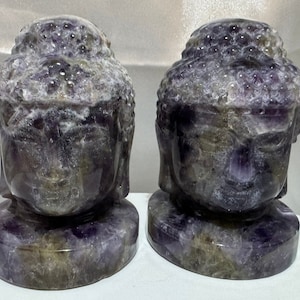 Dream Amethyst Buddha Head Small Crystal Purple White Chevron