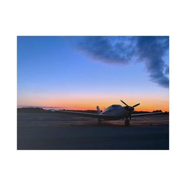 Piper PA-24 Comanche, Sunset Moon, Wood Frame Canvas Print