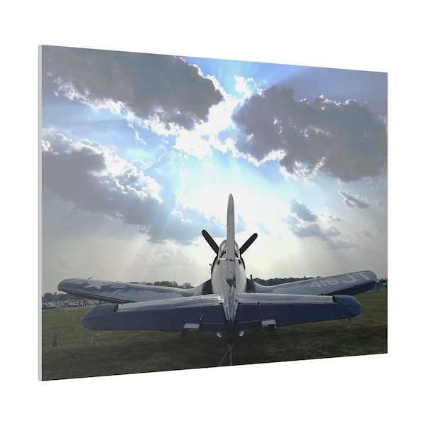 Vought F4U Corsair - Sunrays, Navy Military Aircraft on Wood Frame Canvas