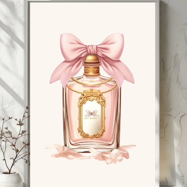 Coquette room decor, Pink Perfume Bottle Wall Art Print, Trendy Wall Art, Aesthetic Apartment Decor, Girly Wall Art, Perfume Bottle Poster