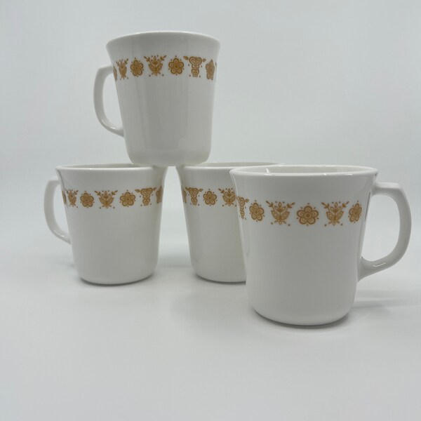 4 Vintage Pyrex Butterfly Gold Handle Mug Coffee Cups