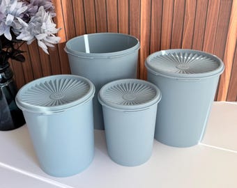 Vintage Tupperware Servalier Blue Gray Nesting Canisters, Set of 4