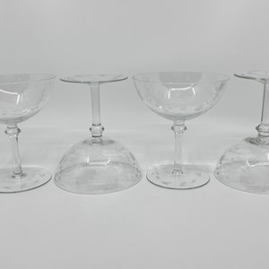 Large Coupe Glasses / Champagne Etched Flower Glasses / Clear Cocktail Stemware / Tall Sherbet Glasses