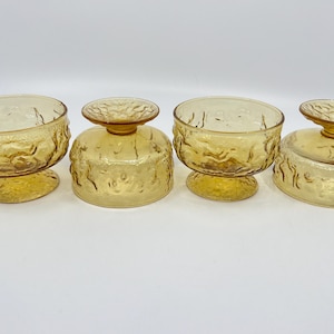 Vintage Amber Crinkle Coupe Glasses - Lido Milano Anchor Hocking, Set of 4