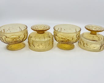 Vintage Lido Milano Crinkle 6oz Glasses/ Anchor Hocking Amber Glasses/ Amber Coupe Cocktail Drinkware/ Champagne Glasses, Set of 4