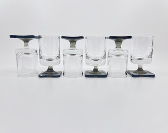 Vintage Rosenthal Cordial Linear Smoke Square Base Blown Glasses 2 3/4&quot; Tall