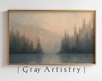 Foggy Lake Wall Decor | Downloadable Oil Painting | Vintage Painting