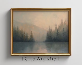 Foggy Lake Wall Decor | Downloadable Oil Painting | Vintage Painting