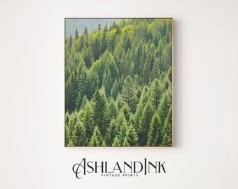 Vintage Landscape Printable, Pine Forest Artwork, Rustic Cabin Decor, Digital Painted Scenery for Wall Decor, Unique Housewarming Gift