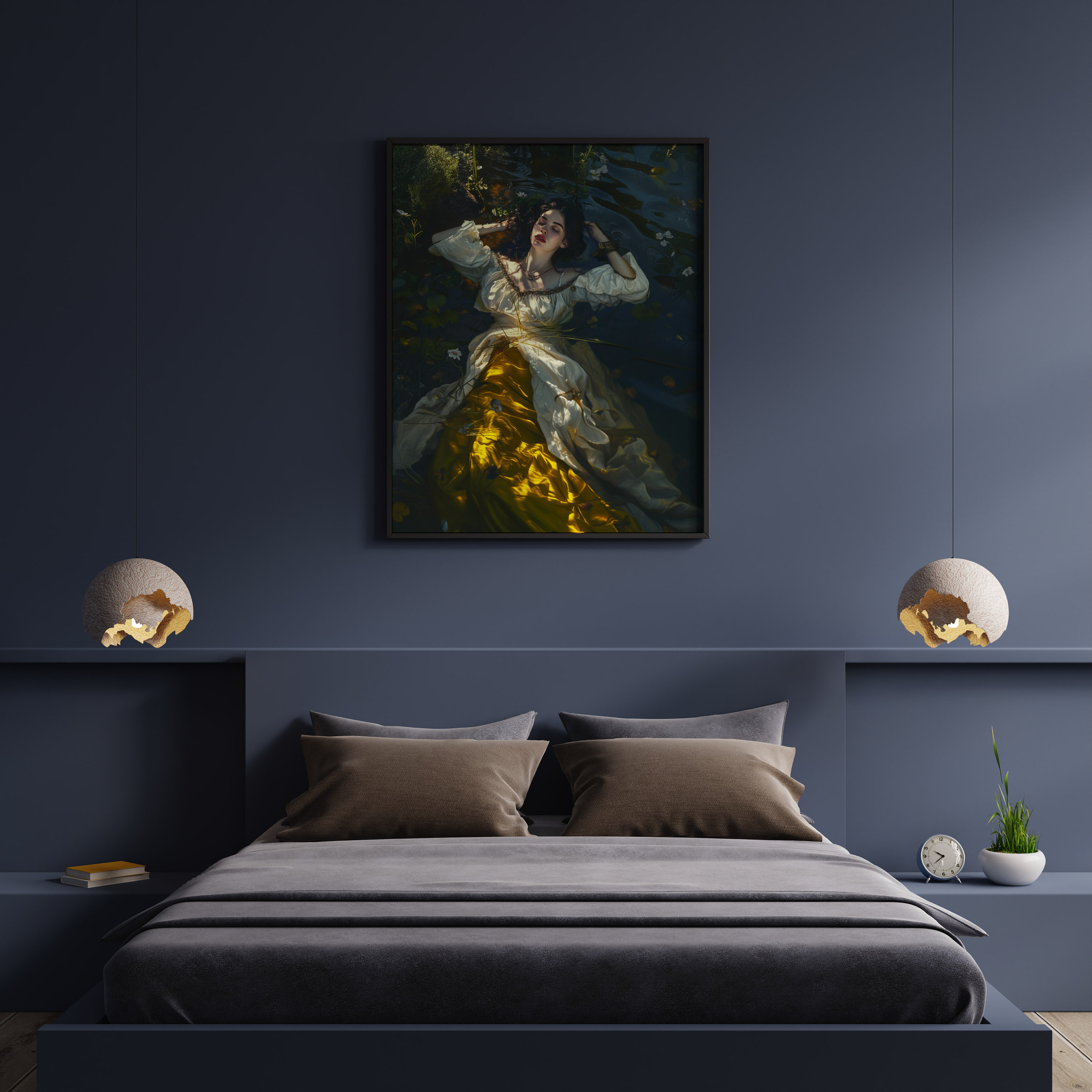Luxury Oil Painting of Woman Water Art, Gold Art Print, Highend Wall