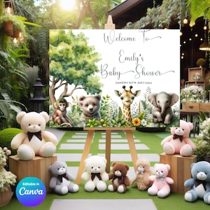 Jungle Safari Baby Shower Welcome Sign: Customizable Banner (PDF)
