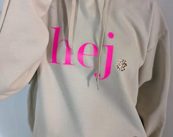 Hoodie Beige neon Pink Leo Print Statement