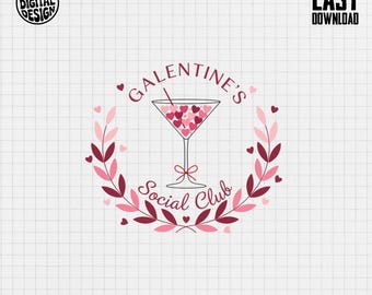 Club Social de Galentine PNG, Cóctel de Corazón Digital, Clipart de San Valentín, Diseño de Corona, Descarga Digital, Uso Comercial