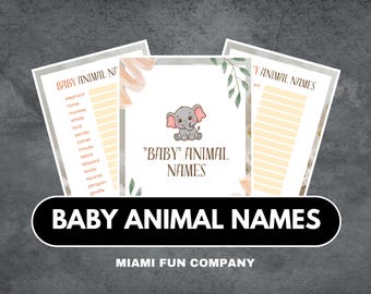 Juego "Nombra a ese animalito": actividad imprimible para baby shower con temática de género neutro o de bosque