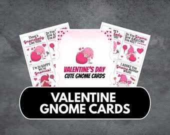 Tarjetas de San Valentín imprimibles para niños: un bonito set con temática de gnomos para el aula o preescolar.