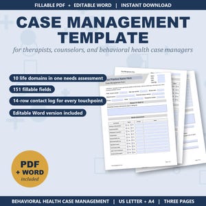 Case Management Template for Therapists | Fillable PDF + Editable Word | Case Manager Behavioral Health Forms