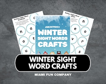 Hojas de trabajo de fonética y vocabulario visual de invierno para centros de alfabetización temprana y práctica de lectura en jardín de infantes.