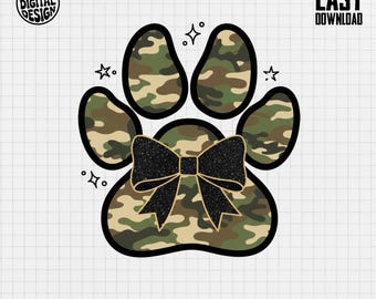 Huella de camuflaje PNG, lazo brillante, descarga digital, huella de animal adorable, diseño de mascota, clipart, sublimación, impresión, calcomanía (136 caracteres)