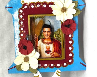 Elvis The King Nicho Shadowbox Shrine, Mexican Folk Art, Nicho Art, Elvis Fan Art, 50s, 60s, Elvis Fan Gift, Altar, Retablo, Ofrenda