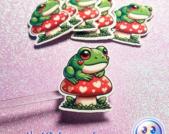 Toad on a Heart Toadstool Mushroom Waterproof Vinyl Sticker