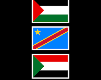 100% OF SALES DONATED Palestine Congo Sudan 3-pack Stickers, two sizes | Handmade Waterproof