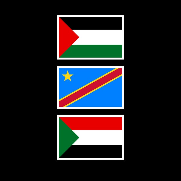 100% OF SALES DONATED Palestine Congo Sudan 3-pack Stickers, two sizes | Handmade Waterproof