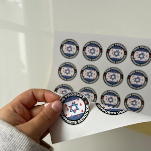 100% Sales Donated, Pro-Palestine This Product Supports Gen*cide sticker sheet - 24 paper stickers, ready to stick