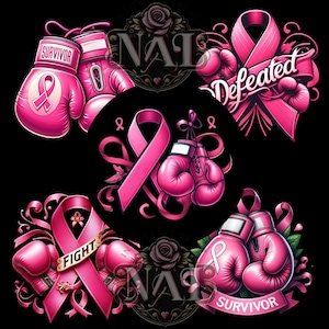 Fond transparent de sensibilisation au cancer du sein | Gants de boxe| Vous avez vaincu le png| Survivant| rose|Combattant|Fort|2024| Octobre| Plus forts ensemble|