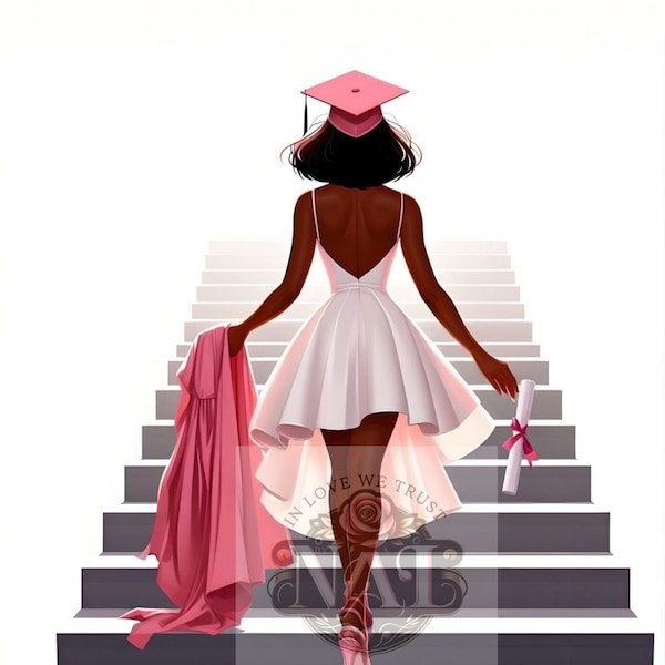 Laurea/Cap topper/Arte digitale/PNG/Rosa/bianco/scale/Camminando verso nuovi inizi