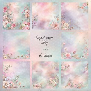 Spring flowers watercolour digital paper, scrapbooking, album making