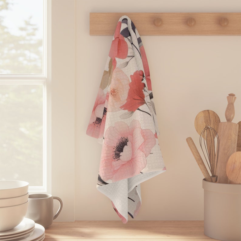 Spring Pink Floral Kitchen Towel, Spring Kitchen Towel, Summer Kitchen Towel, Flower Decor ...