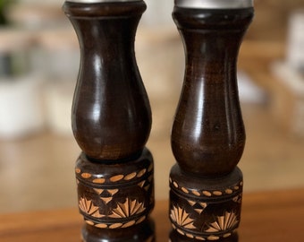 Vintage houten zout- en peper stel | Pepper and salt grinders | Wooden gift | handgemaakt | gift | keuken benodigdheden