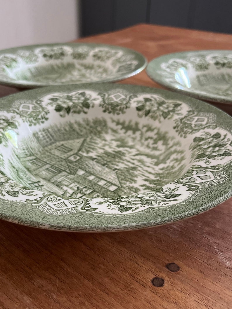 English Ironstone Tableware Vintage Green Transferware Green Tableware