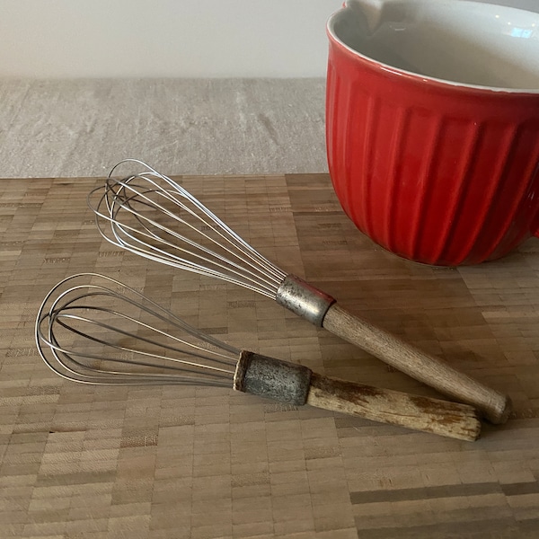 Set of 2 Whisks -  Vintage Manual Hand Balloon Wire Whisks or Egg Beaters