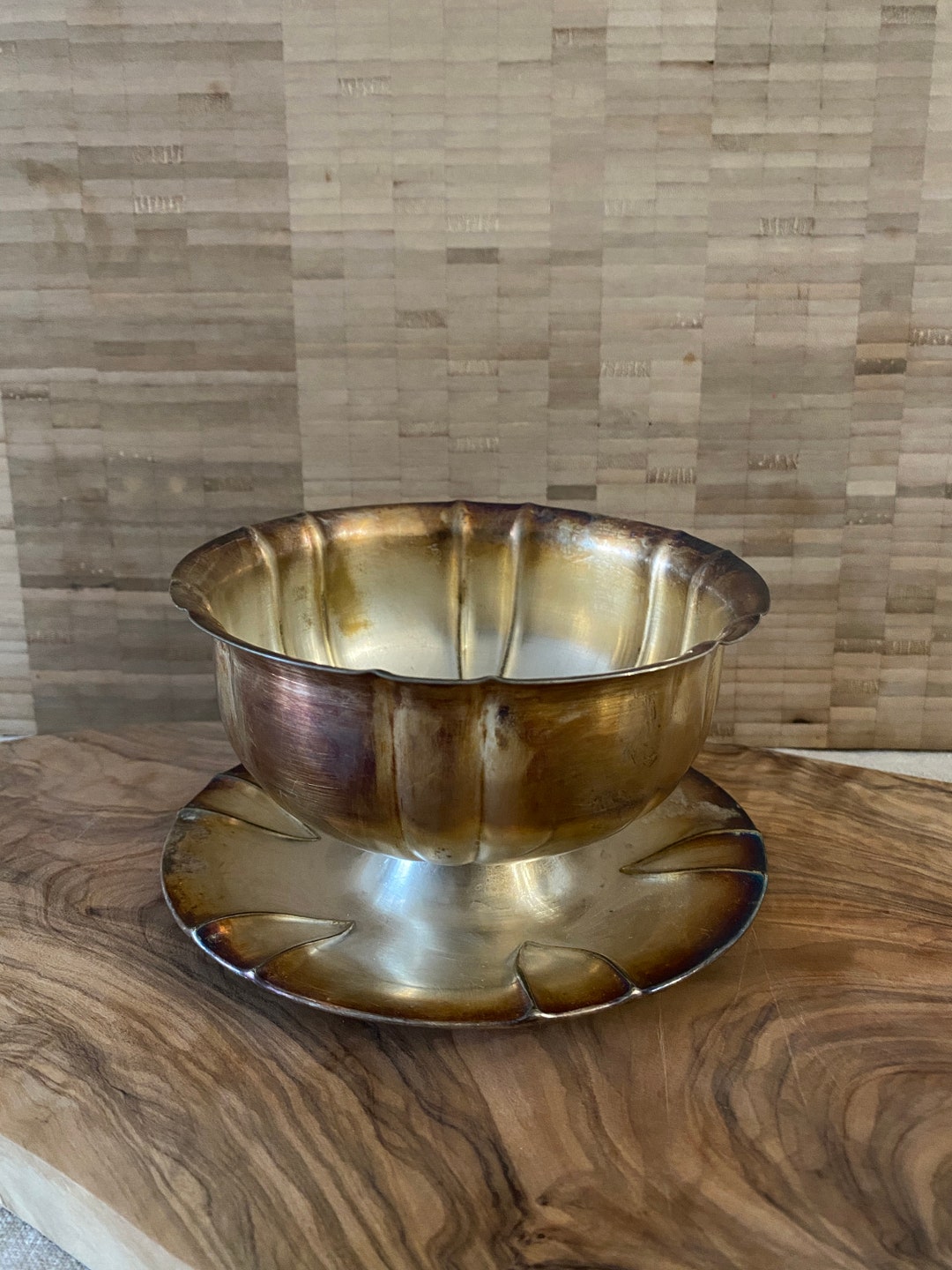 Swedish Silver Plated Gravy Boat, Sauce Bowl With Attached Plate, Dip