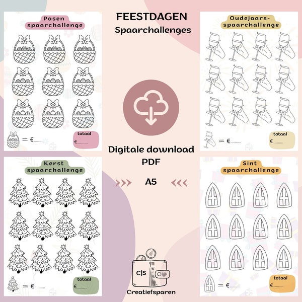 Spaarchallenges cashstuffing feestdagen bundel | Nederlands A5