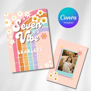 Seven Is A Vibe Aanpasbaar canvasontwerp voor verjaardagskaarten en uitnodigingen voor- en achterkant