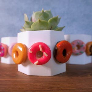 Mini Donut Planter with Drainage Hole | Hand-sculpted Ceramic and Polymer Clay Succulent Pot