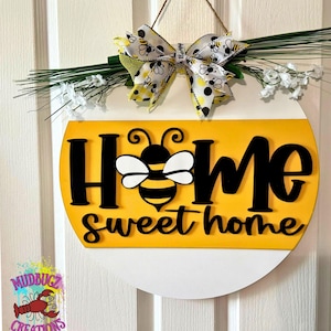 Bee Home Sweet Home Welcome Honeybee Laser Cut Wood Round Door Hanger Door Sign