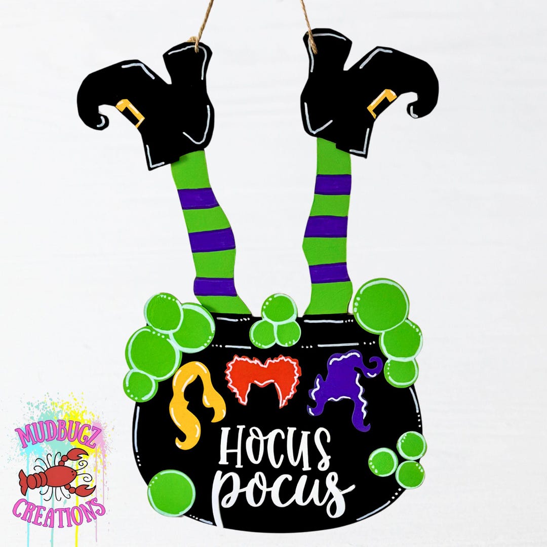 Halloween Witch Hocus Pocus Laser Cut Wood Round Door Hanger Door Sign ...