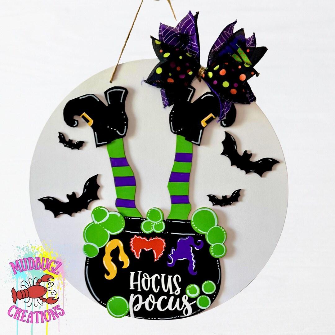 Halloween Witch Hocus Pocus Laser Cut Wood Round Door Hanger Door Sign ...